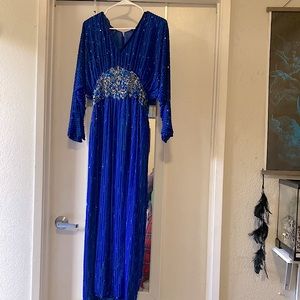 VINTAGE SEQUINED AND BEADED BLUE GOWN, HANDMADE, PRISTINE CONDITION, NO FLAWS.